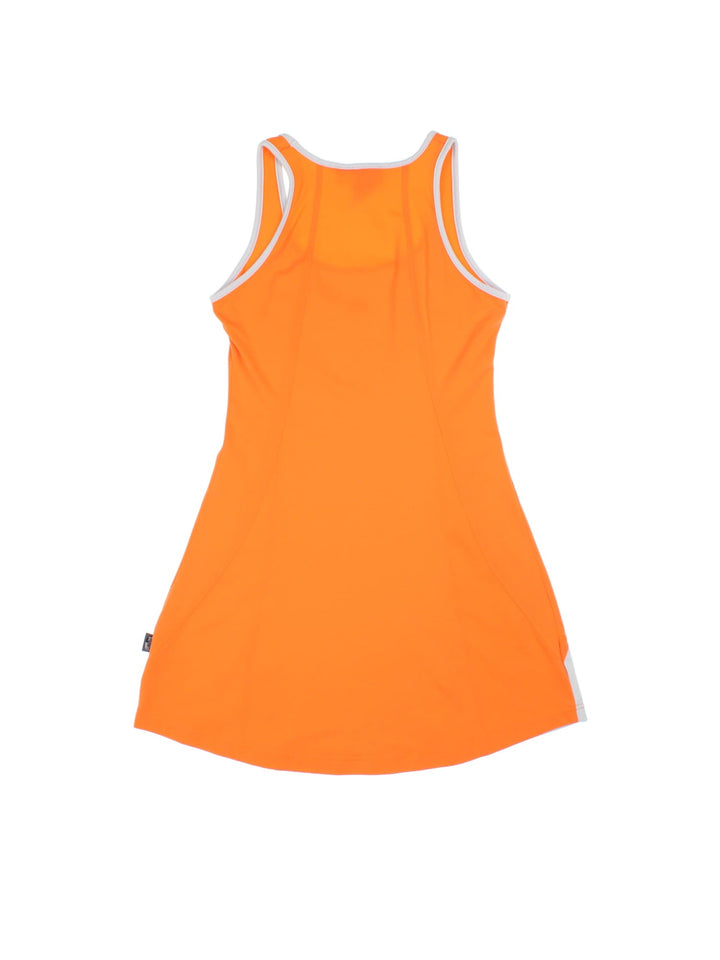 Vintage Adidas Dress in orange colourway with grey piping and logo embroidered on the front.