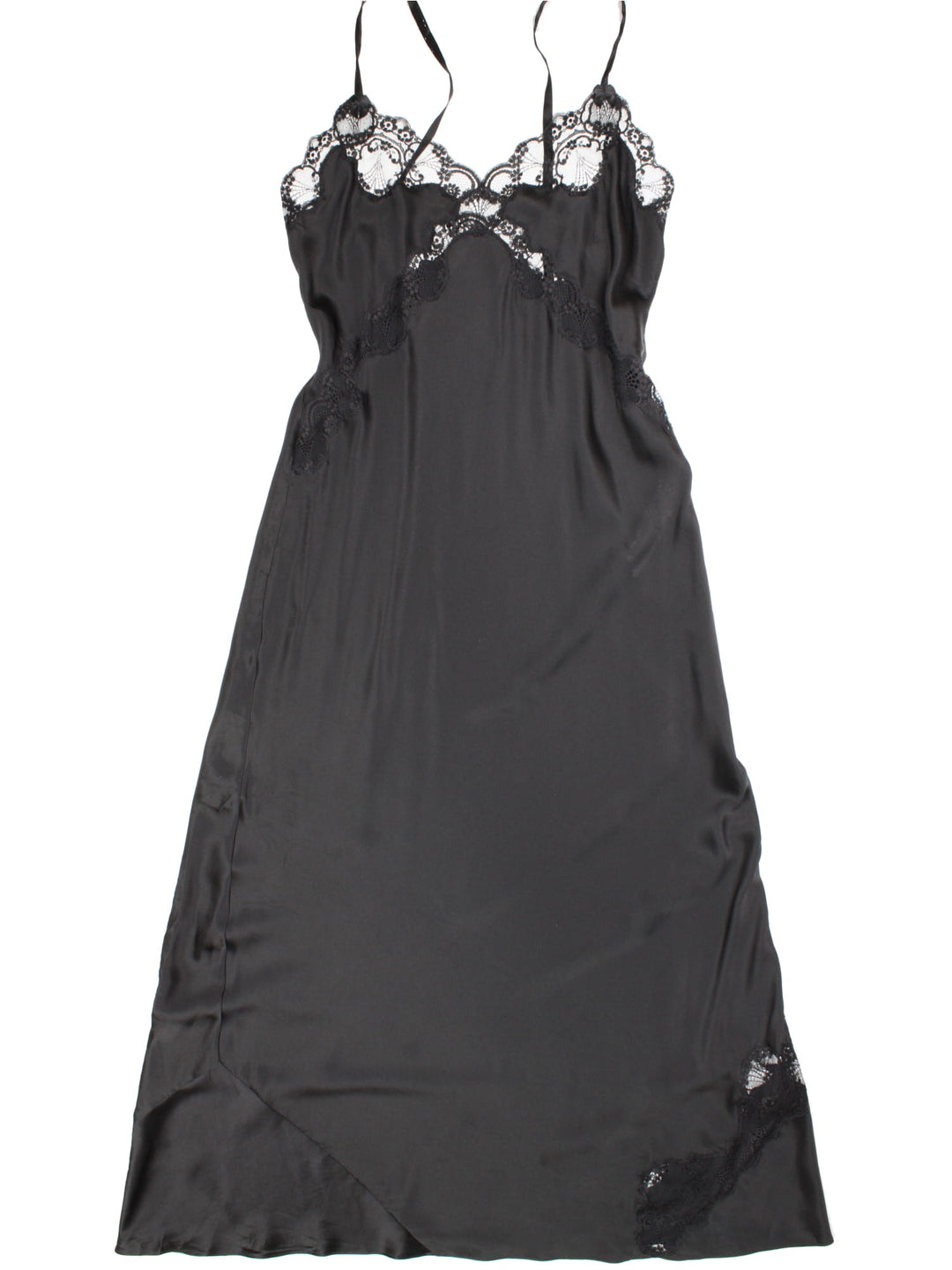 Vintage Patricia Fieldwalker Slip Dress in black colourway, with contrast lace cutouts.