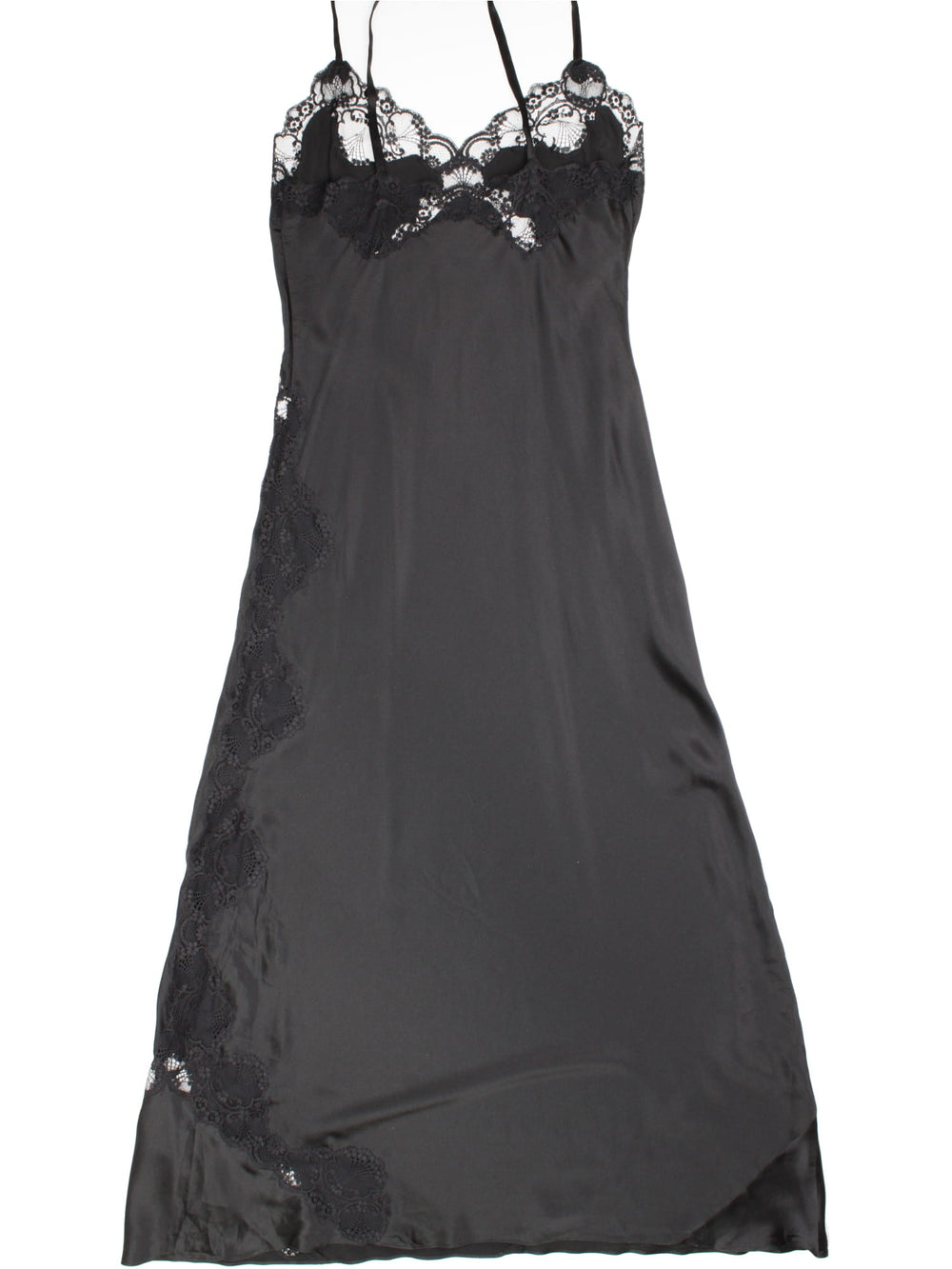 Vintage Patricia Fieldwalker Slip Dress in black colourway, with contrast lace cutouts.