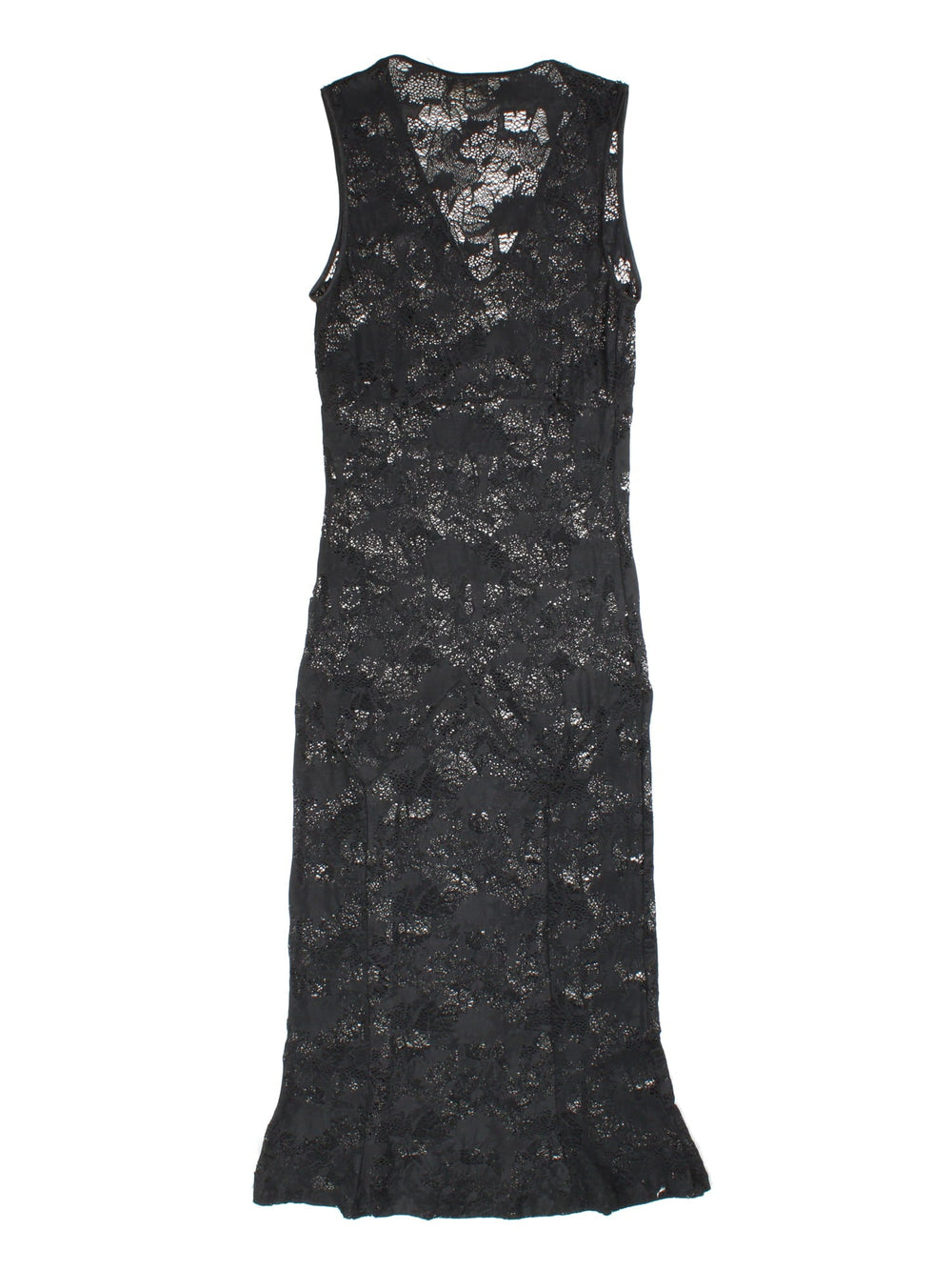 Vintage Y2K Lace Maxi Dress in black colourway, with v neck and panelled seem detail.