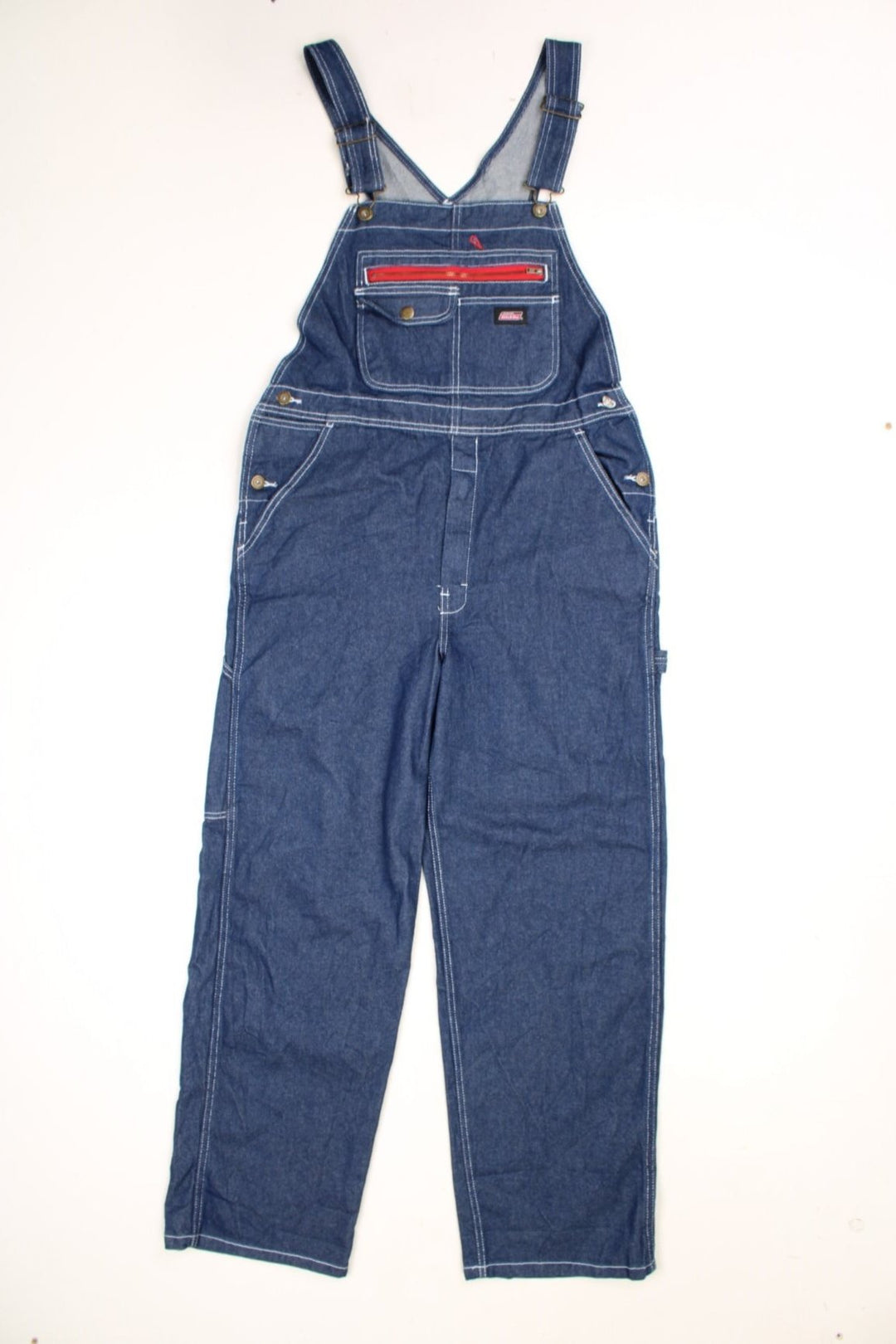 Dickies blue denim bib overalls/dungarees with multiple pockets and embroidered logo.