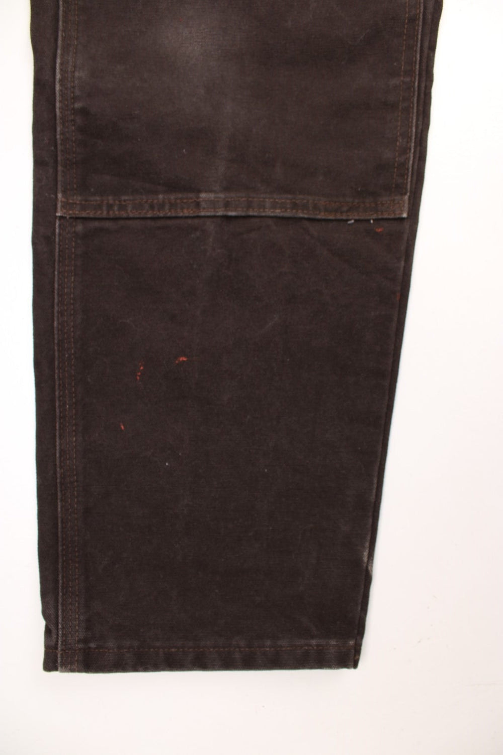 Vintage Carhartt double knee brown overalls/dungarees. Features multiple pockets and embroidered leather logo. 