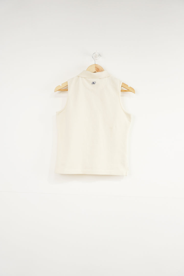 Cream Ellesse 1/4 zip vest with collar and embroidered Logo on chest