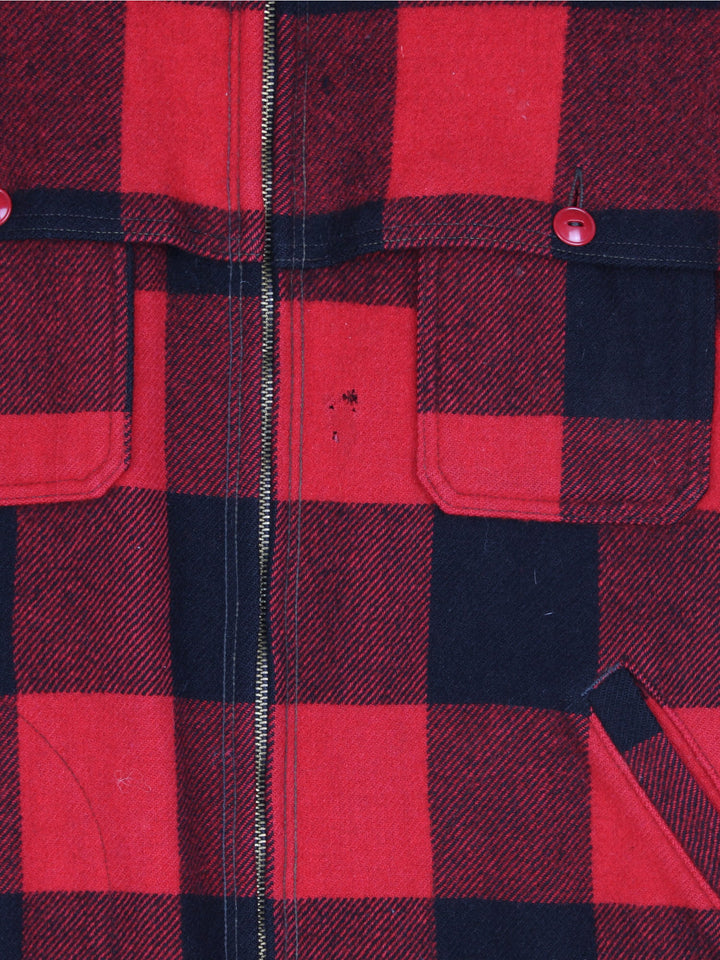 Vintage Woolrich red & black Buffalo Plaid wool zip through CPO jacket with multiple pockets 