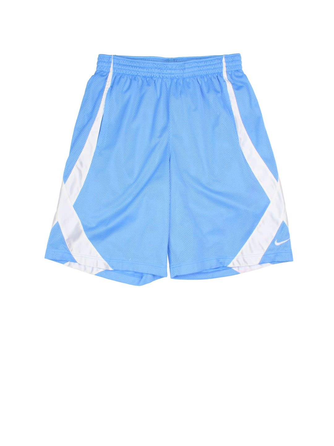 Nike Dri-Fit Basketball Shorts in a blue and white colourway, has and adjustable waist, side pockets and the swoosh logo embroidered on the front. 