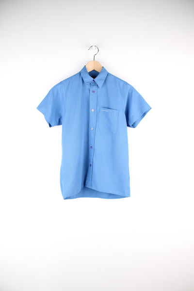 Kickers blue tone check cotton, short sleeved shirt with embroidered logo on the chest pocket