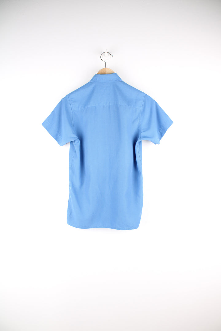 Kickers blue tone check cotton, short sleeved shirt with embroidered logo on the chest pocket