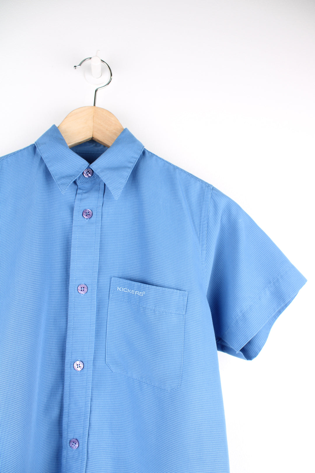 Kickers blue tone check cotton, short sleeved shirt with embroidered logo on the chest pocket