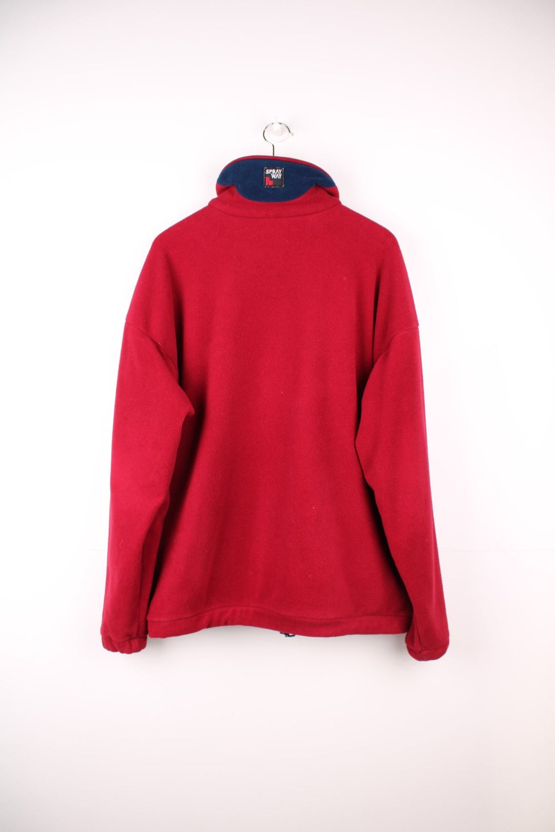 Spray Way 'windbloc' zip-through fleece in red with two zipped side pockets and a Polartec logo badge on the lower left hem, and a logo patch on the back of the collar. 