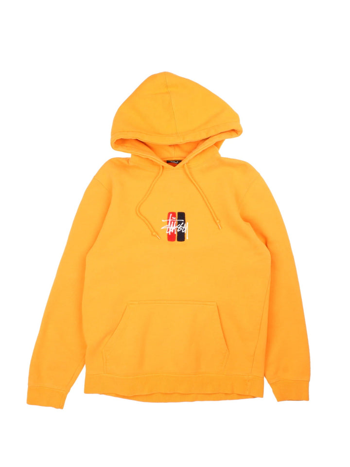 Stussy Hoodie in a orange colourway with box logo on the front and standard double pocket.