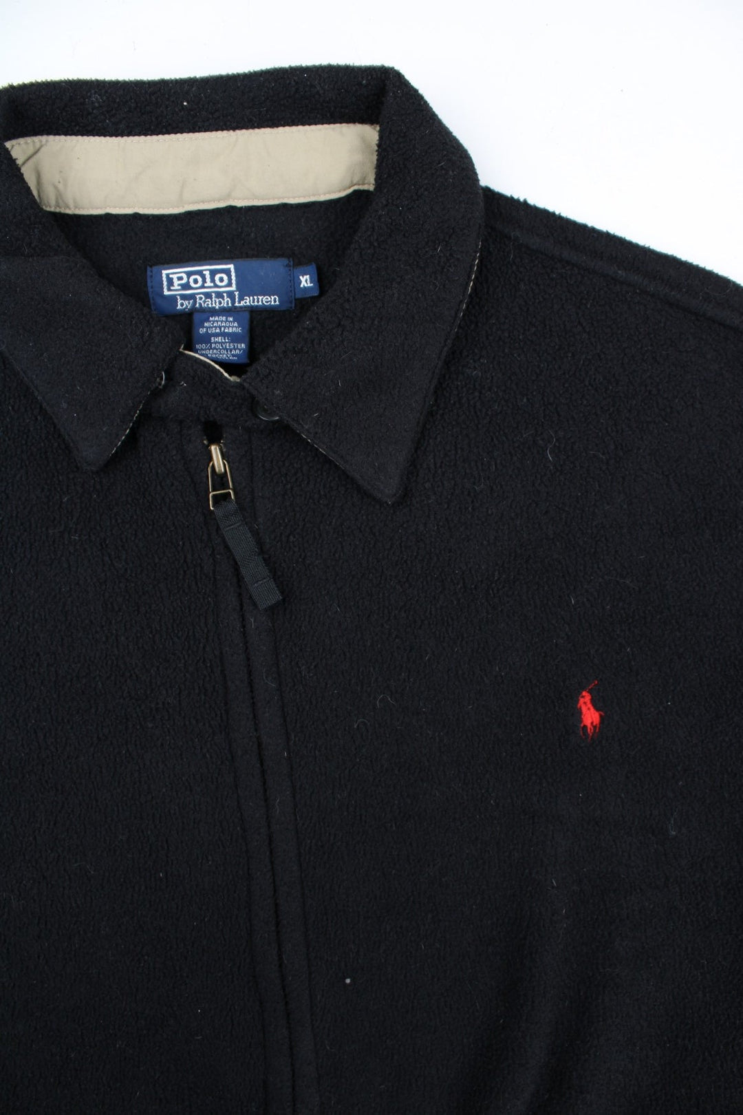 Polo Ralph Lauren Fleece Harrington Jacket in a black colourway. Zips up and has side pockets, button up collar, and the logo embroidered on the front.