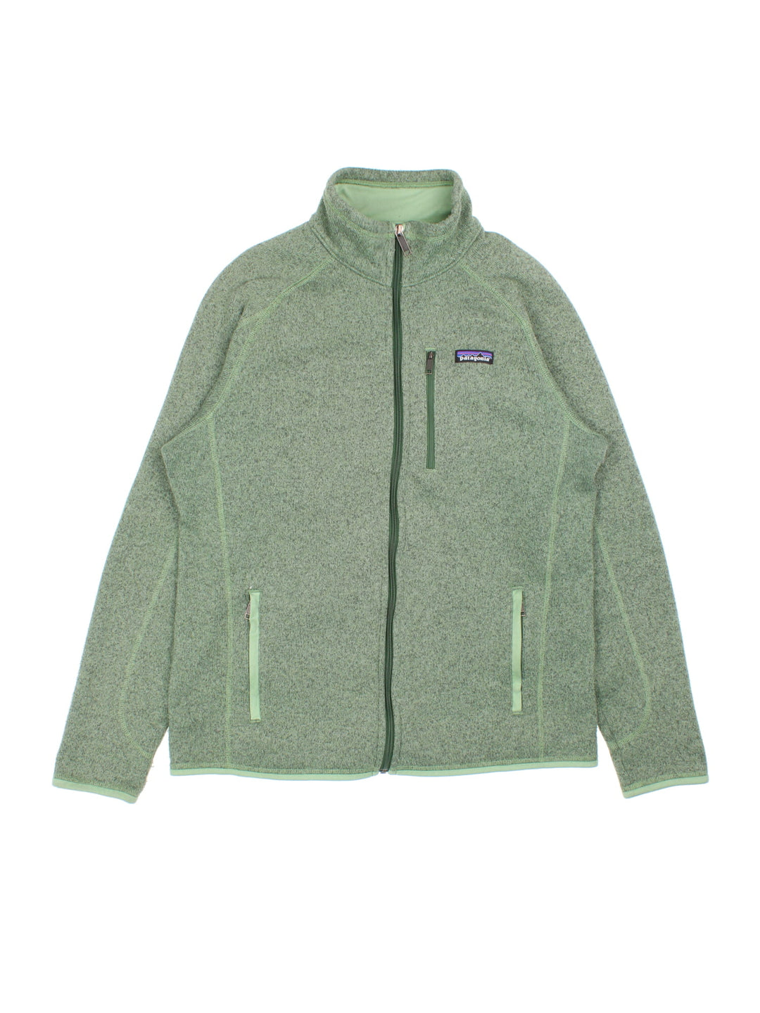 Patagonia Fleece Jacket in a green colourway. Multiple pockets on front and small classic logo on chest.