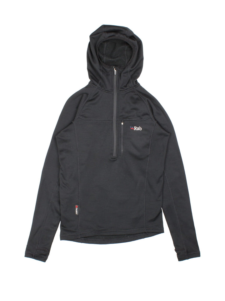 Rab Half Zip Baseline Hoodie in a black colourway. Zip pocket on front with a lightweight feel and hood.