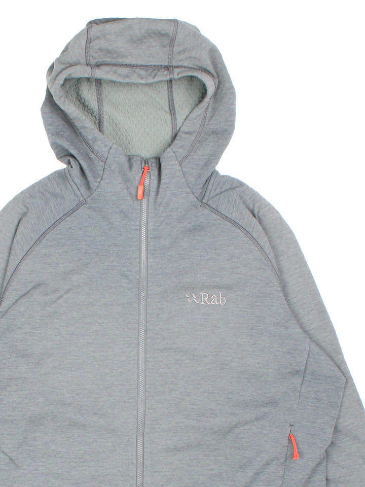 Rab Nexus Jacket in a grey colourway. Full zip with double pocket on front and hood.