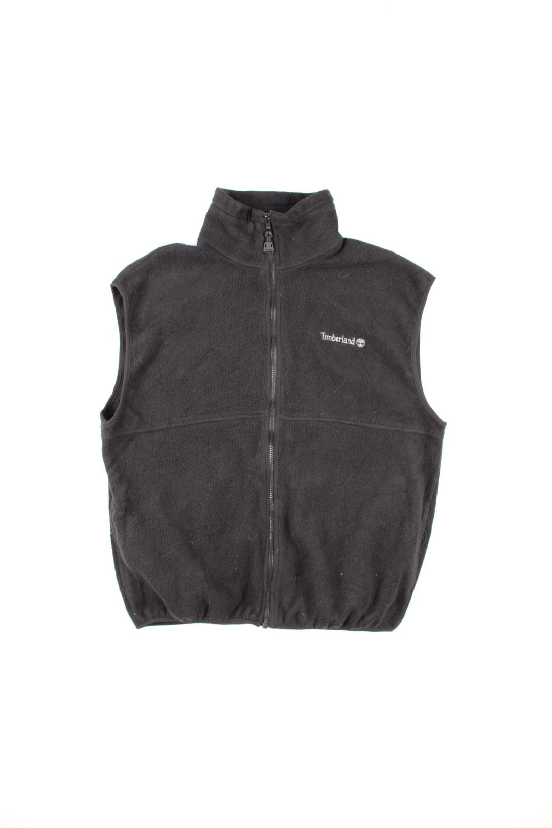 Vintage Timberland Fleece Vest in a black colourway. Zip up and has side pockets, logo embroidered on the front.