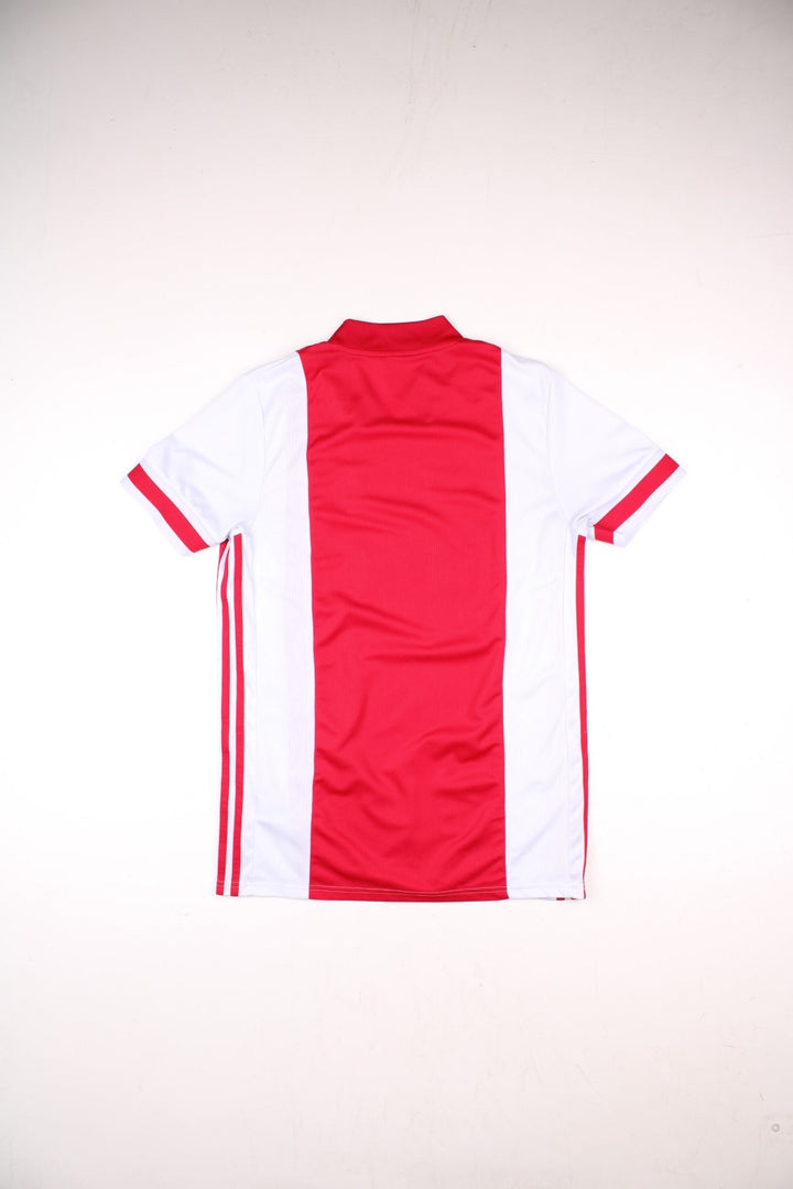 Ajax 2020/21 Adidas Football Shirt in the red and white home kit colourway, features embroidered logos and badge on the front.