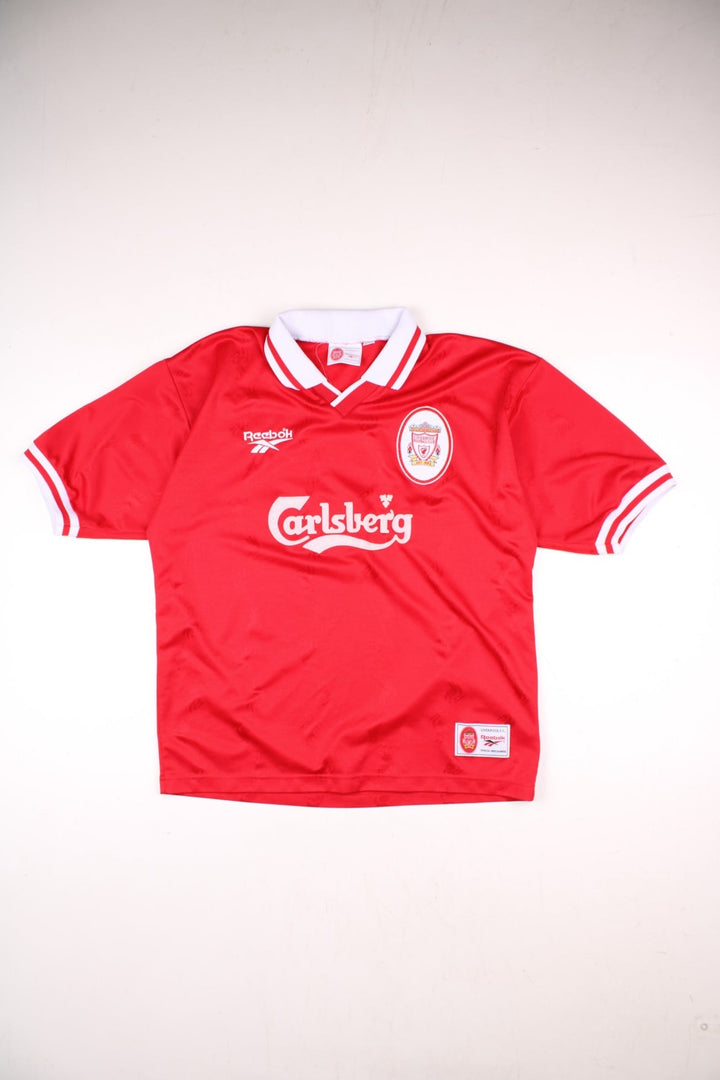 Liverpool 1996/98 Reebok Football Shirt in the red home kit colourway, features embroidered logos and badge on the front.