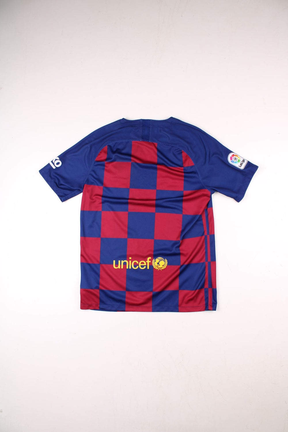 Barcelona 2019/20 Nike Football Shirt in the blue and red checkered home kit colourway, features embroidered logos and badge on the front.