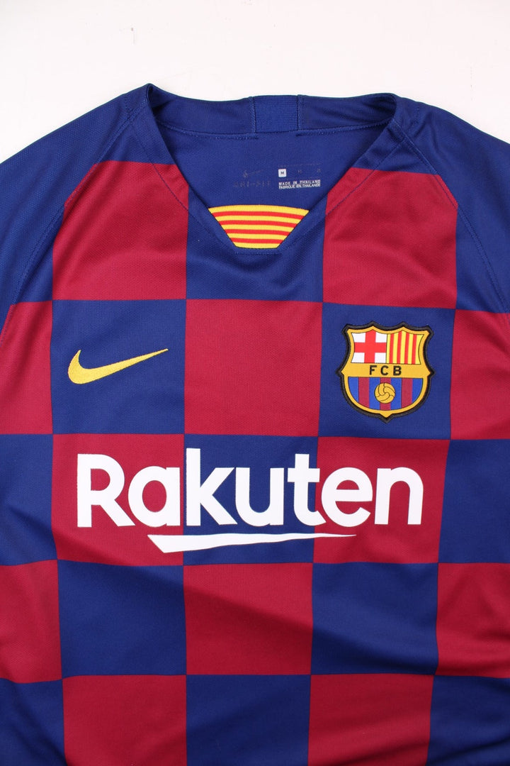 Barcelona 2019/20 Nike Football Shirt in the blue and red checkered home kit colourway, features embroidered logos and badge on the front.