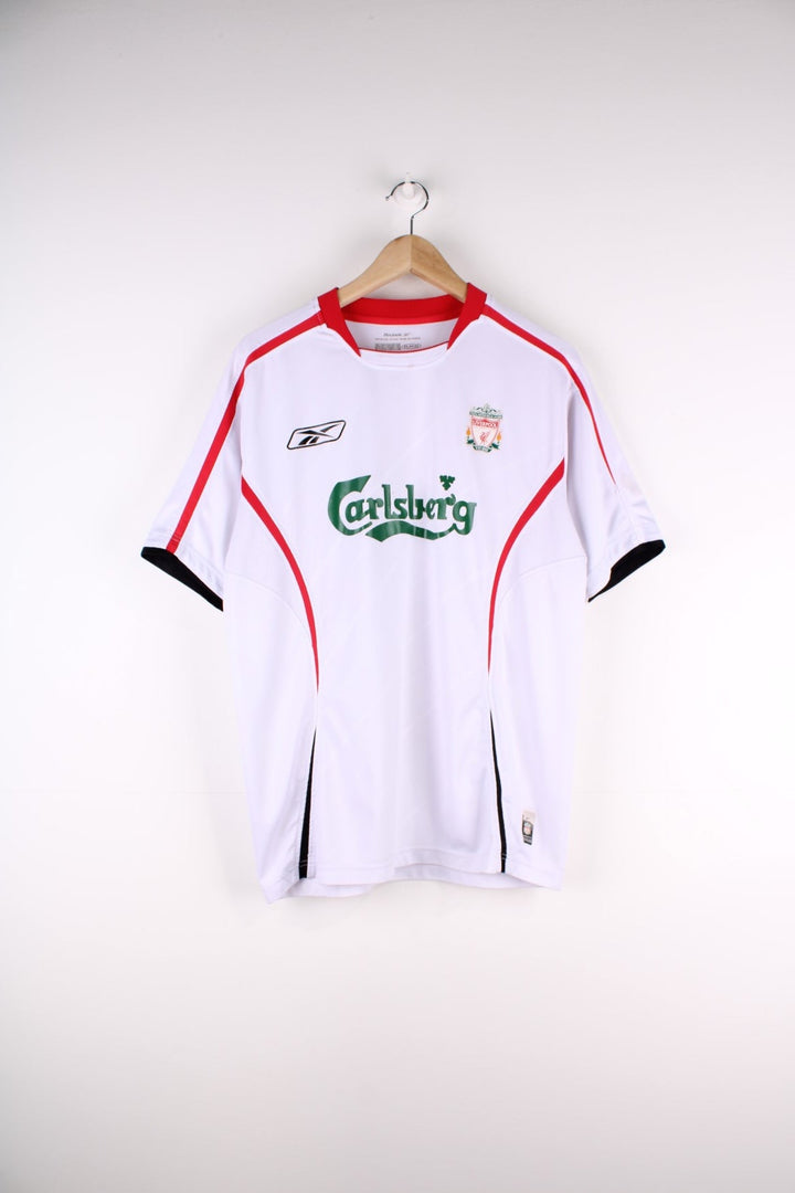 Liverpool 2005/06 Reebok Football Shirt in the white away kit colourway, features printed logo and badge on the front.