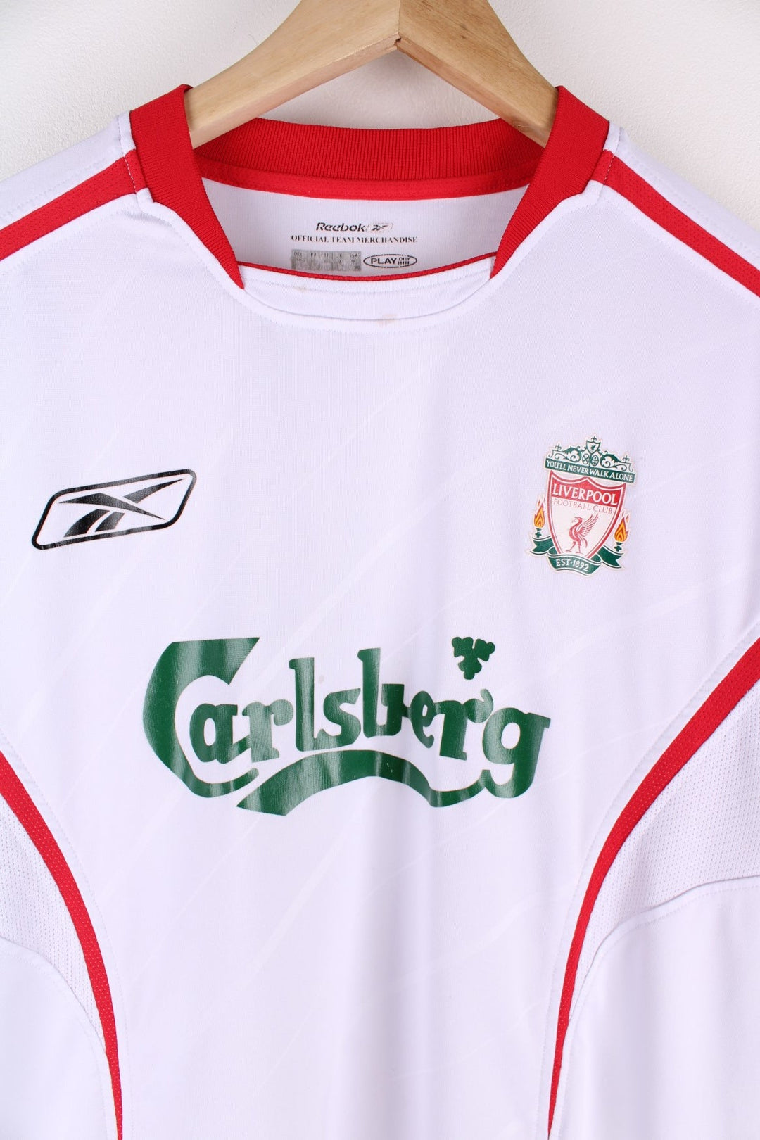 Liverpool 2005/06 Reebok Football Shirt in the white away kit colourway, features printed logo and badge on the front.