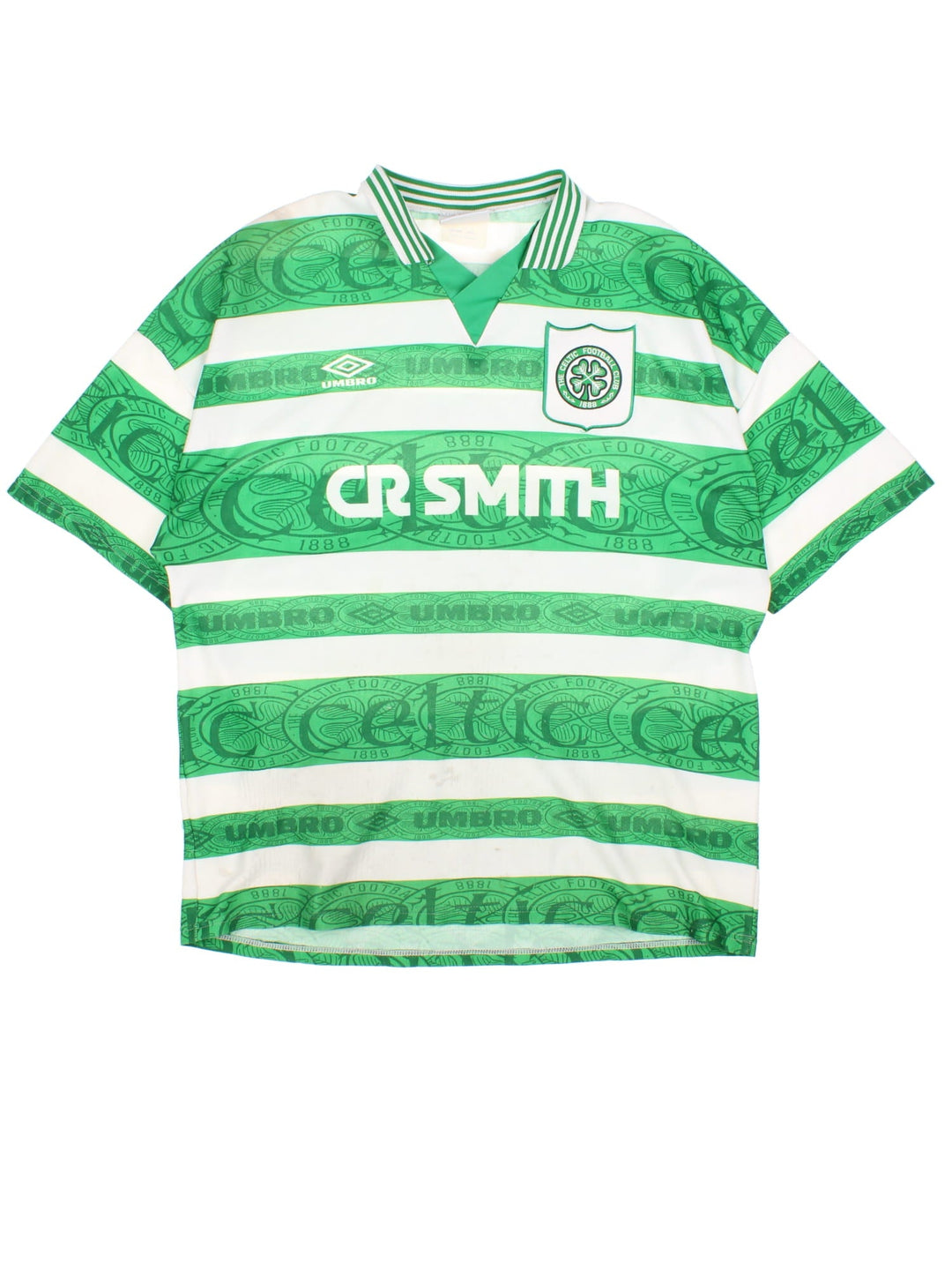 Vintage Celtic 1995/97 Umbro Football Shirt in the green and white home kit colourway, features embroidered logos and badge on the front.