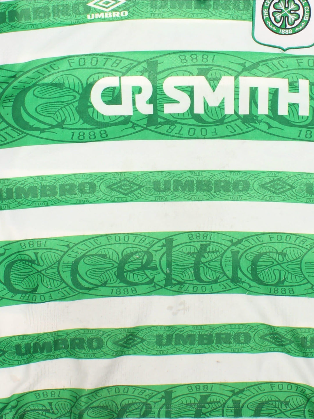 Vintage Celtic 1995/97 Umbro Football Shirt in the green and white home kit colourway, features embroidered logos and badge on the front.