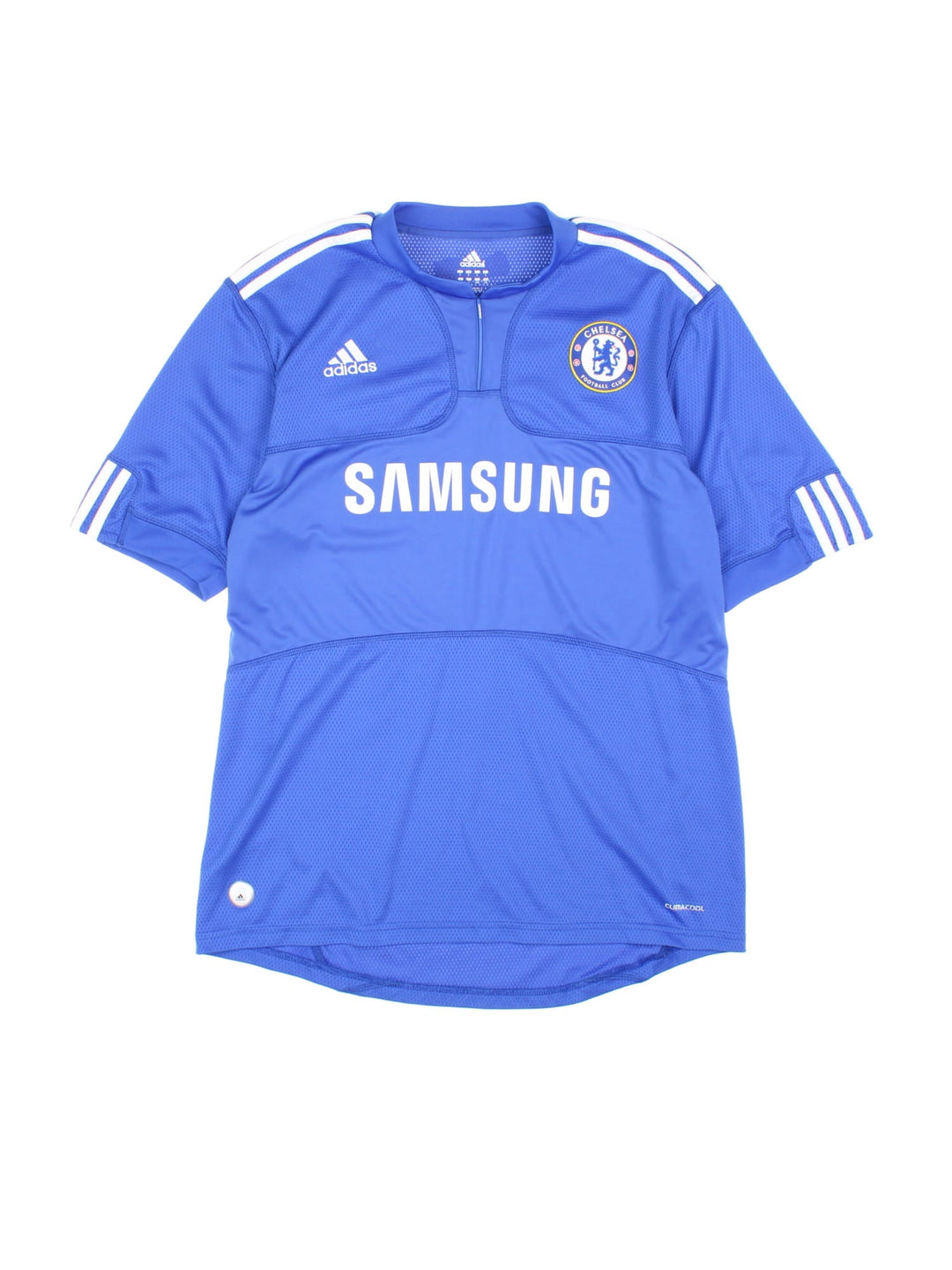 Chelsea 2009/10 Adidas Football Shirt in the blue home kit colourway, features embroidered logos and badge on the front.