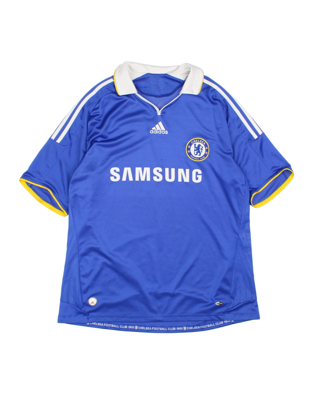 Chelsea 2008/09 Adidas Football Shirt in the blue home kit colourway, features embroidered logos and badge on the front.