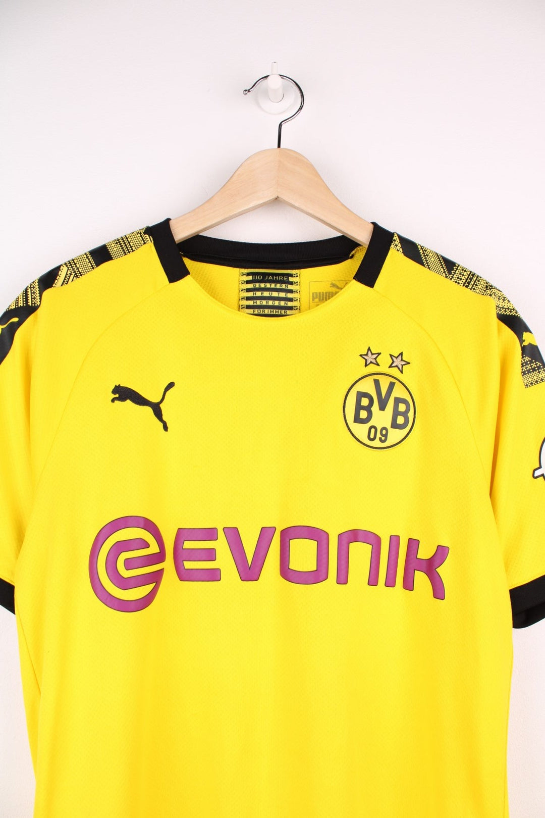 Borussia Dortmund 2019/20  Football Shirt in the  and black home kit colourway, features embroidered logo and badge on the front.