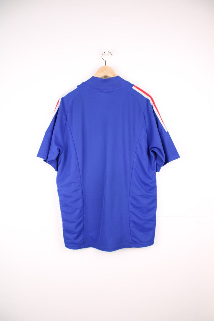 2002-2004 France Home Adidas Football Shirt in blue. Features embroidered logo and badge, and signature three stripes on each sleeve. 