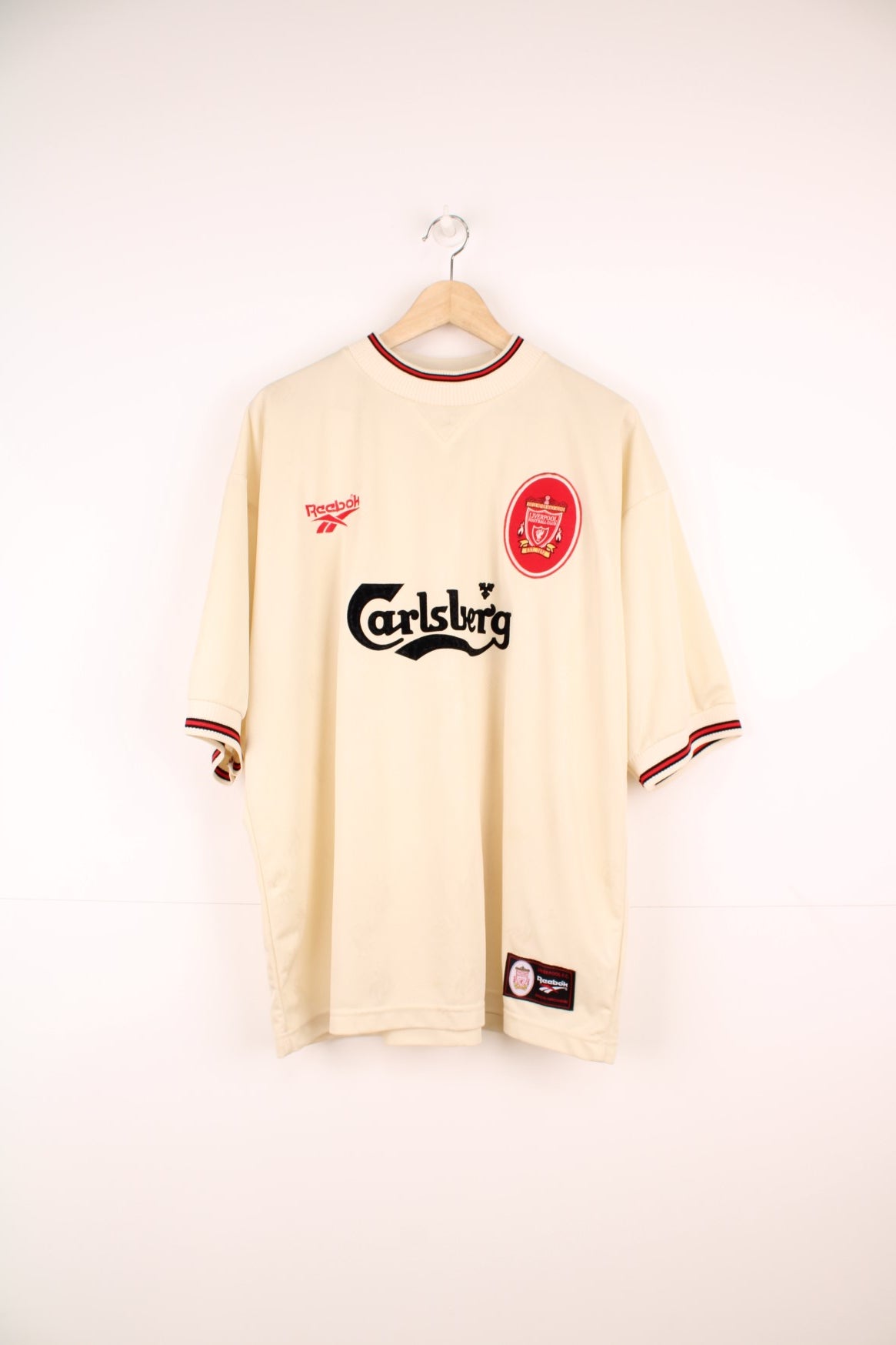 1996-1997 Liverpool Away Reebok Football Shirt. Features embroidered logo and badge, as well as puff print Carlsberg logo across the chest.