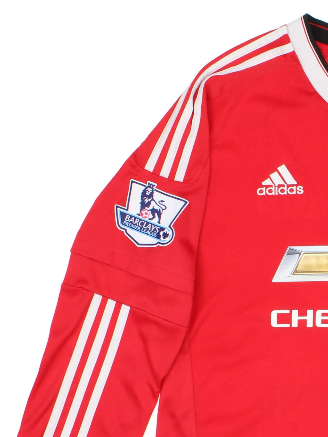 Manchester United 2015-16 Adidas Football Shirt in the red home kit colourway, features embroidered/printed logos and badge on the front.