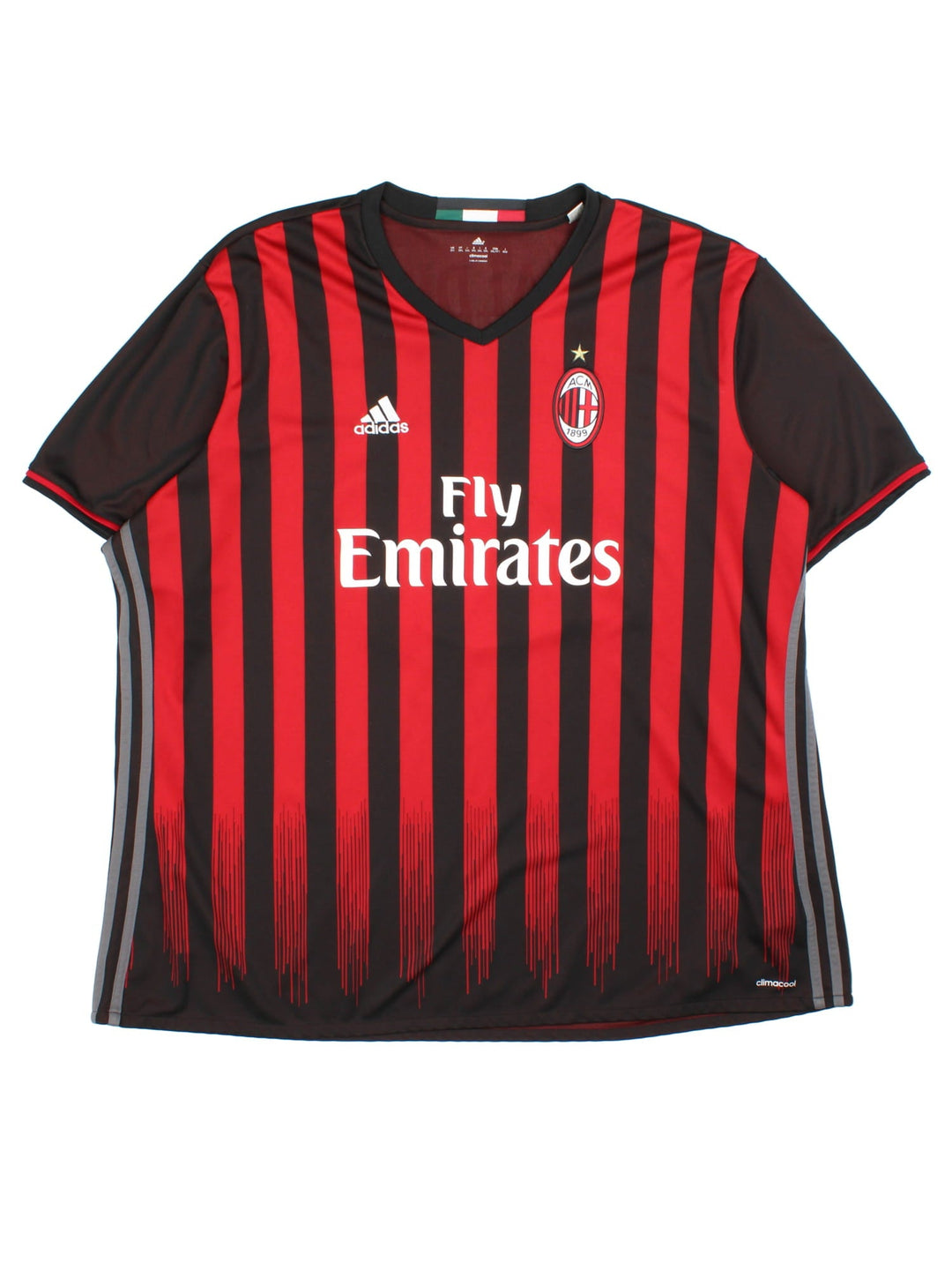 AC Milan 2016-17 Football Shirt Adidas Football Shirt in the red/black home kit colourway, features printed/embroidered logos and badge on the front, and Ronaldinho number 80 printed on the back.