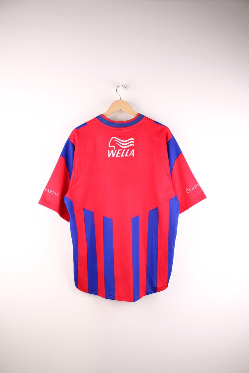 FC Basel 2001/02  Football Shirt in the  and blue home kit colourway, features embroidered logos and badge on the front.