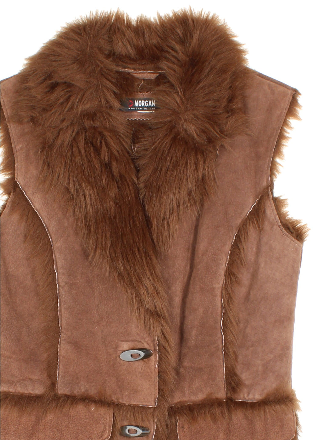 Vintage Y2K Morgan De Toi Faux Fur Gilet in a brown colourway. Buttons up, faux fur lining, and has a big collar.