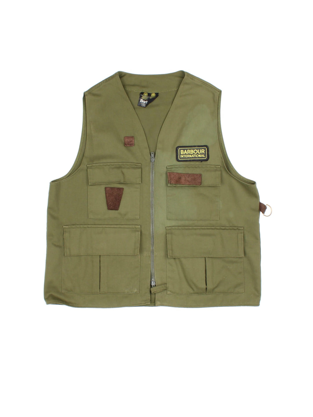 Vintage Barbour Fishing Utility Vest in a green colourway. Zips up and has multiple pockets, and the logo embroidered on the front.