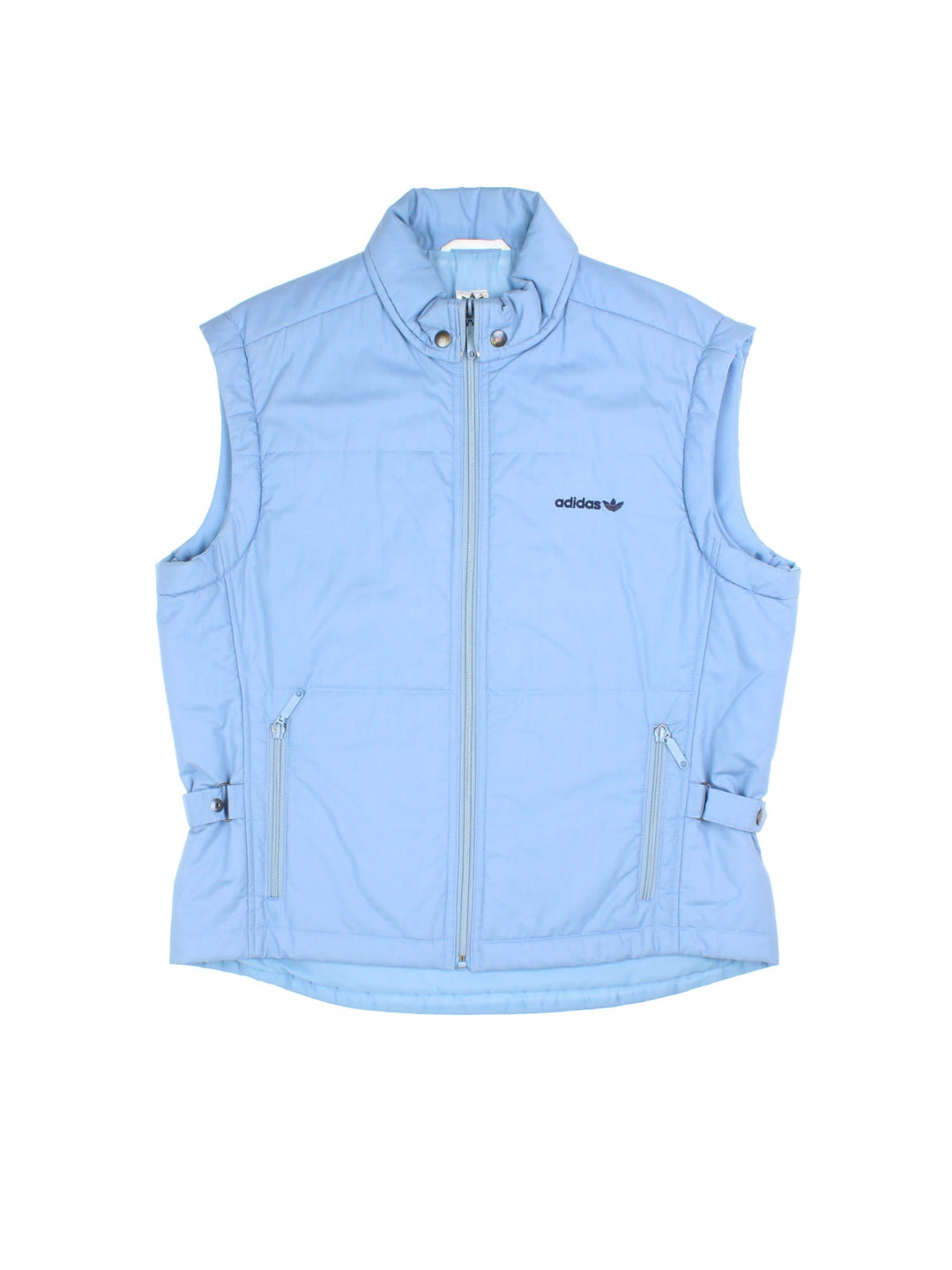 Vintage Adidas Gilet in a blue colourway. Zips up and has side pockets, insulated lining, and has the logo embroidered on the front.