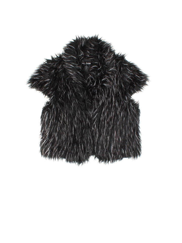 Y2K Faux Fur Vest in a black and grey colourway. Clasp closures and has a big collar.