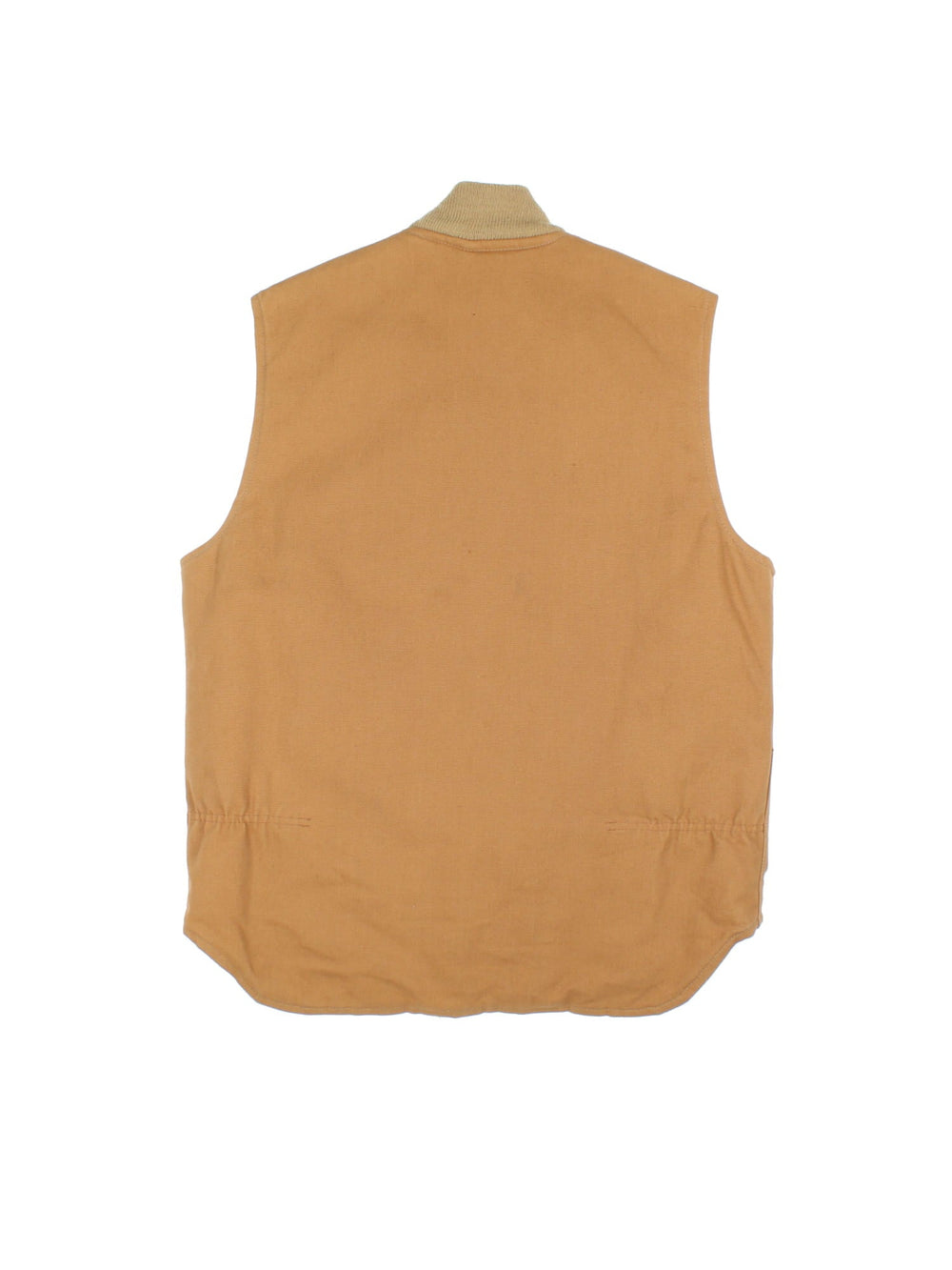 Vintage 80's Carhartt Gilet in a tan colourway. Zips up and has side pockets, insulated with a quilted lining, and has the logo embroidered on the front.