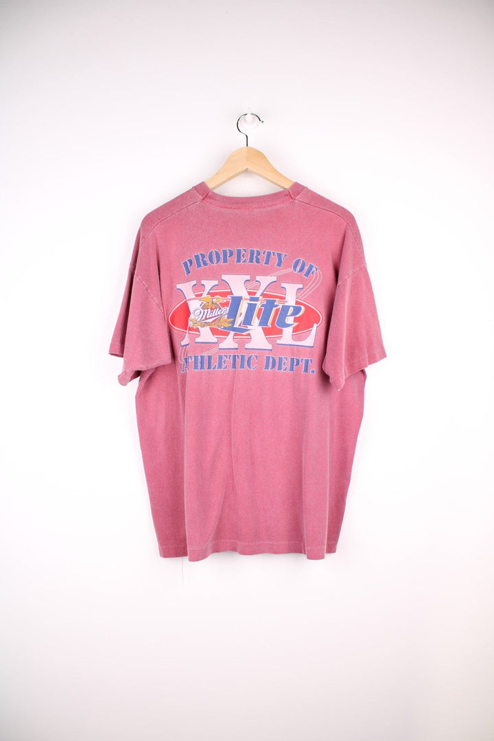  Miller Lite Beer Athletic Department T-Shirt in a faded  colourway with the logo and graphic printed on front.