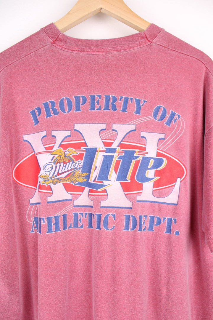  Miller Lite Beer Athletic Department T-Shirt in a faded  colourway with the logo and graphic printed on front.