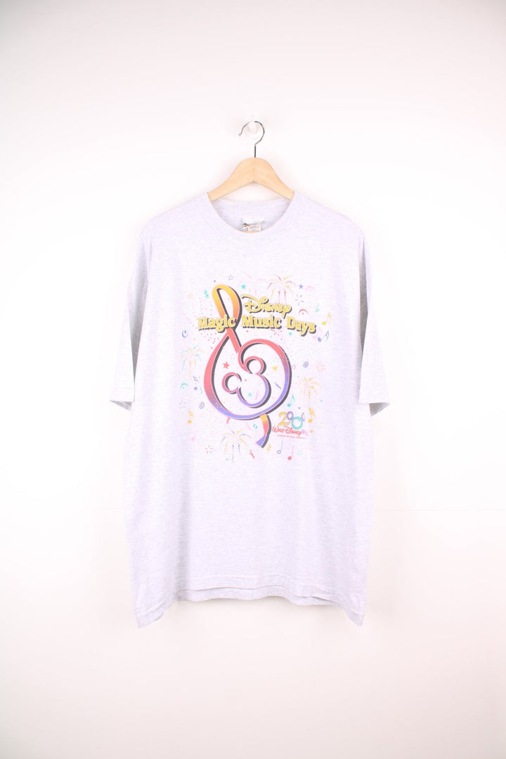 Vintage Disney Magic Music Days 2000 T-Shirt in grey with multi coloured print on the front. 