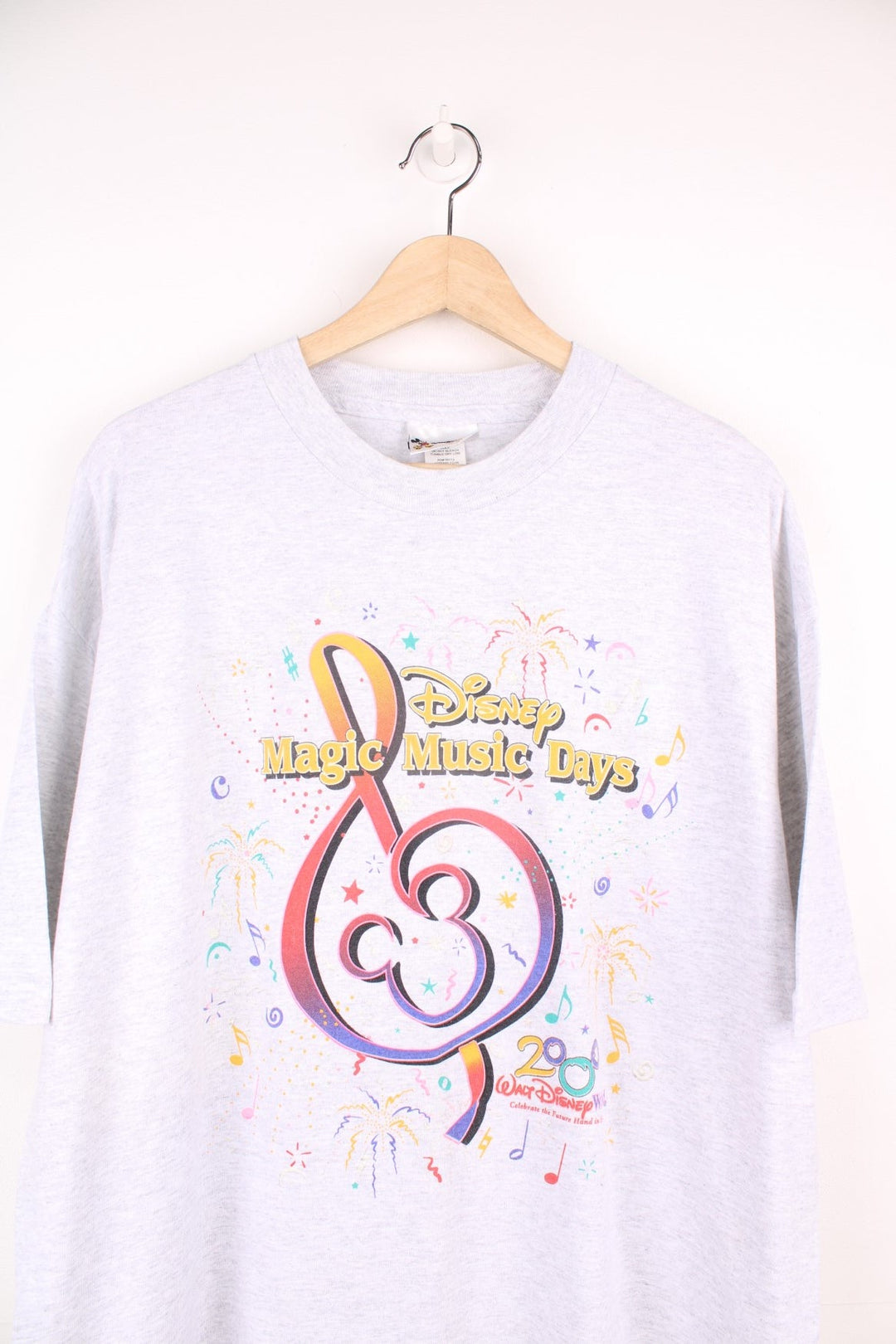 Vintage Disney Magic Music Days 2000 T-Shirt in grey with multi coloured print on the front. 