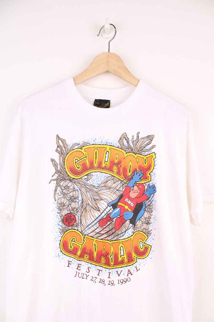 Vintage Gilroy Garlic Festival 1990 single stitch T-Shirt with graphic print on the front. 