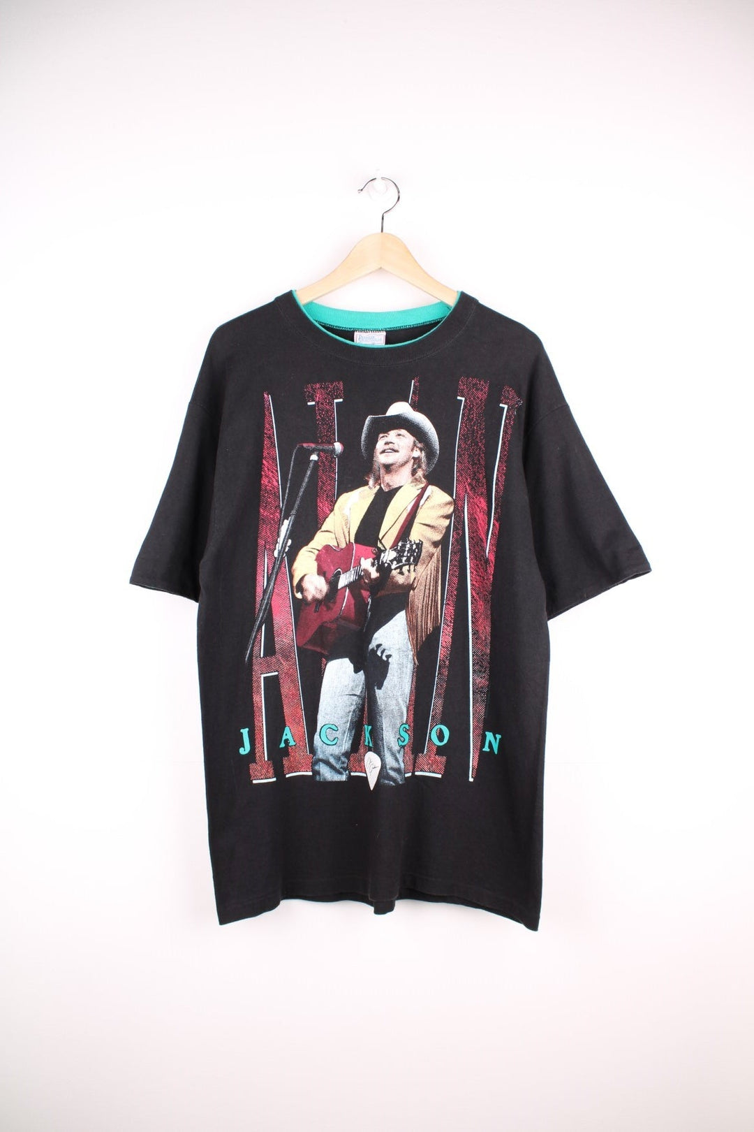 Vintage 90's Alan Jackson On Tour T-Shirt in a black colourway with his name and picture printed on the front and back. 