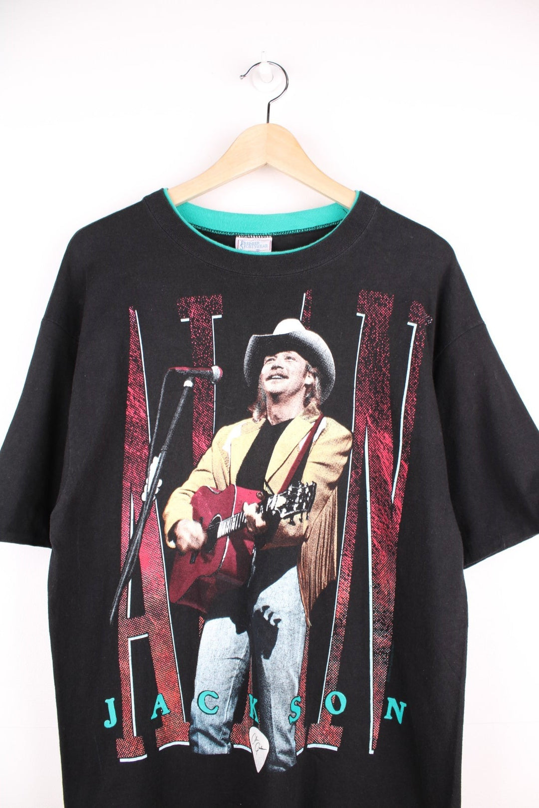 Vintage 90's Alan Jackson On Tour T-Shirt in a black colourway with his name and picture printed on the front and back. 