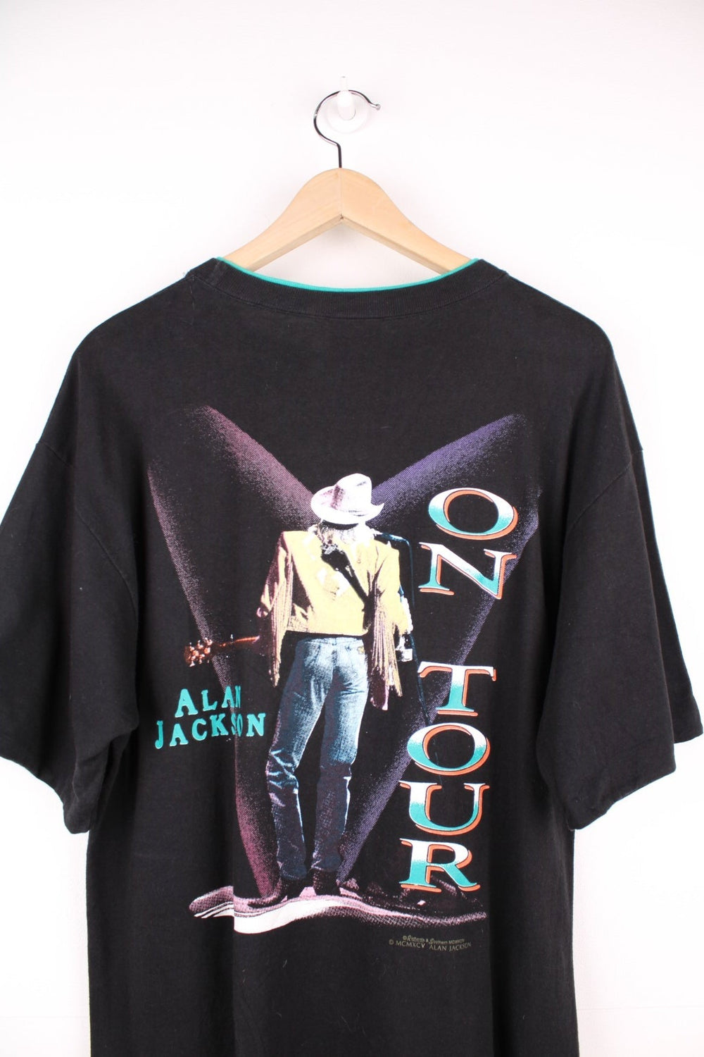 Vintage 90's Alan Jackson On Tour T-Shirt in a black colourway with his name and picture printed on the front and back. 