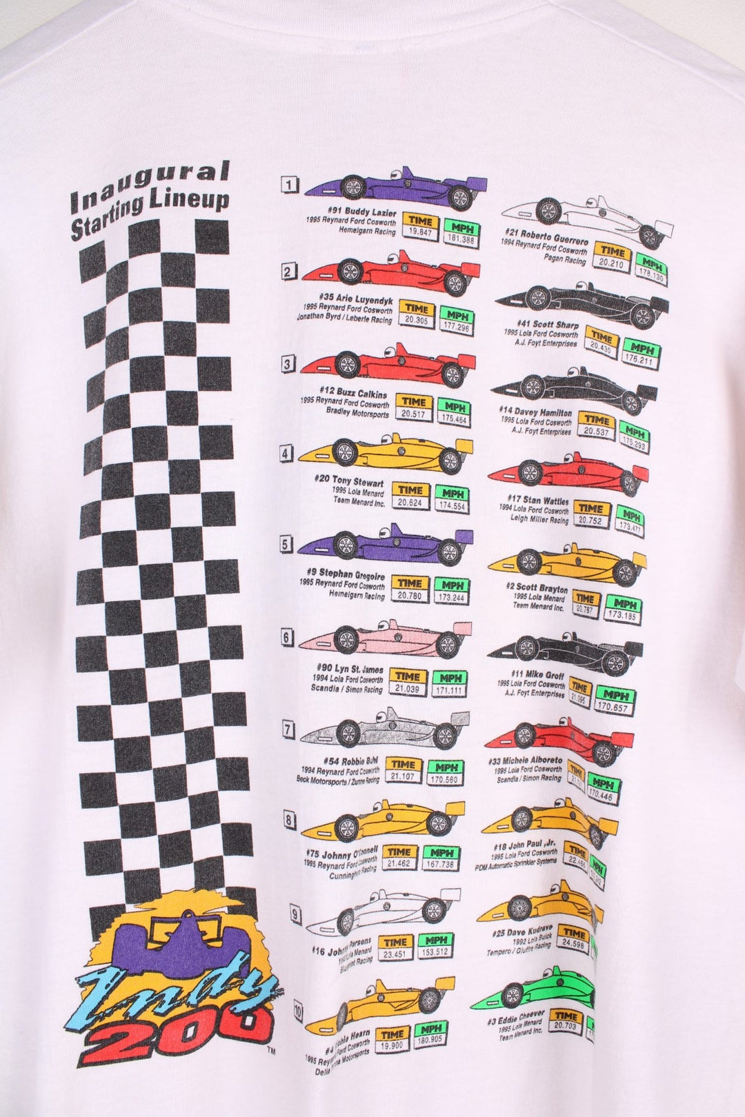 1996  World Race Graphic T-Shirt in a  colourway with the logo printed on the front and on the back a graphic of all the cars.