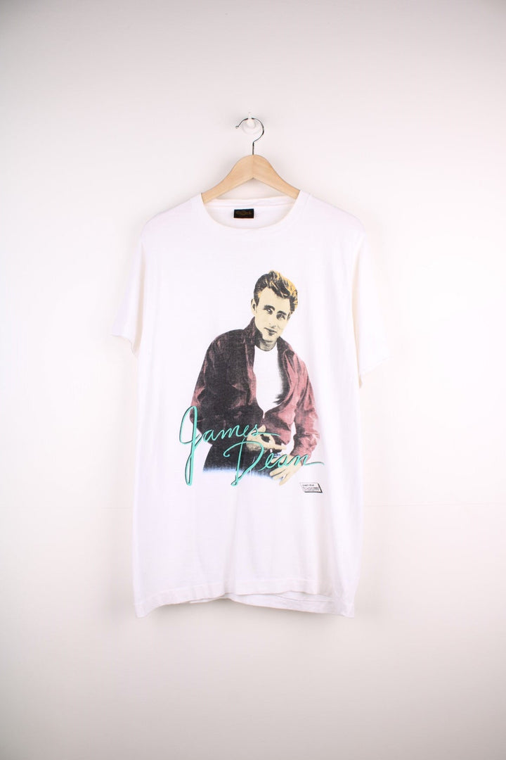 Vintage 1987 James Deen T-Shirt in a white colourway with the artist printed on the front in a 80's pop art style.